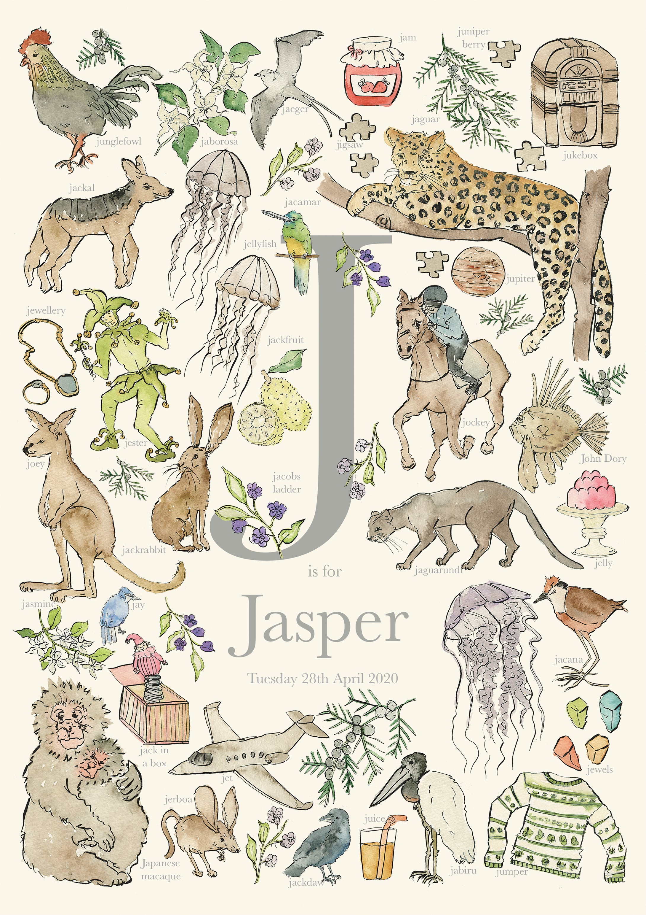 Personalised Letter J Children's Print