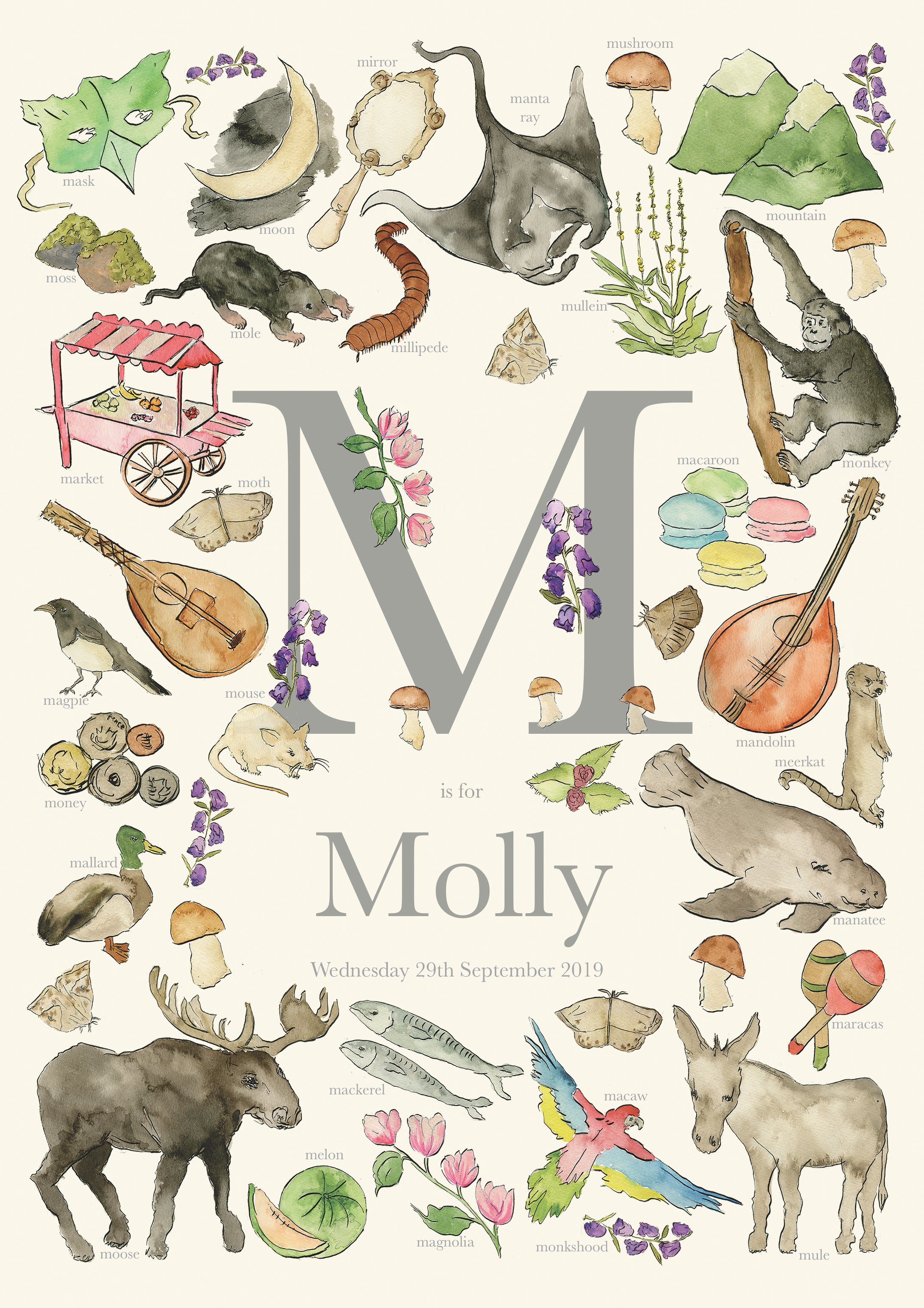 Personalised Letter M Children's Print