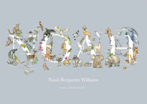 Personalised Ash Animal Name Print (First Name)