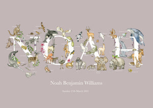 Personalised Blush Animal Name Print (First Name)